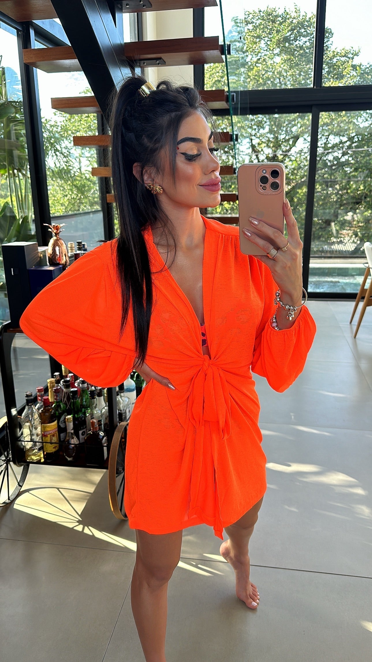 Saída de Praia Fiorella Blazer Laranja Neon