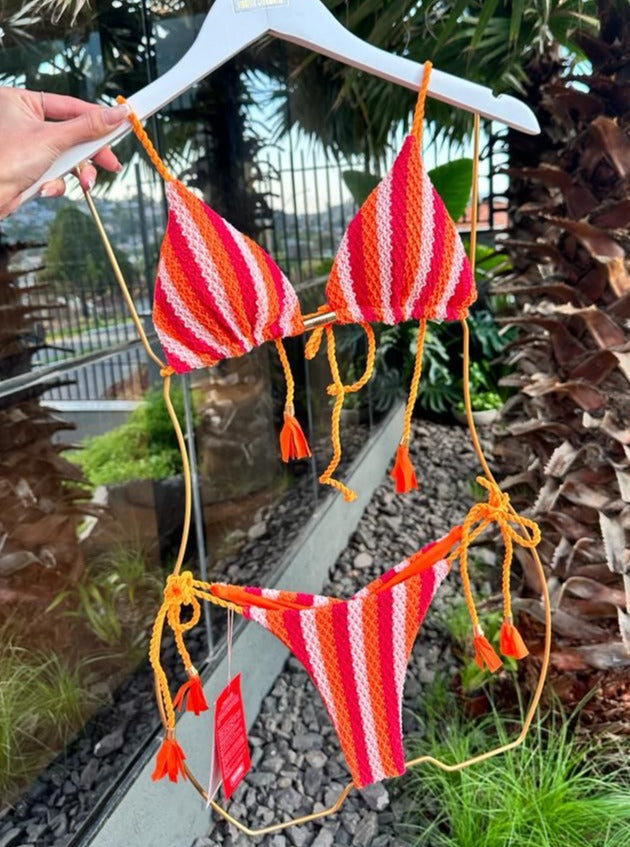 Biquini Geovanella Crochê Aloe Vermelho/Laranja/Branco