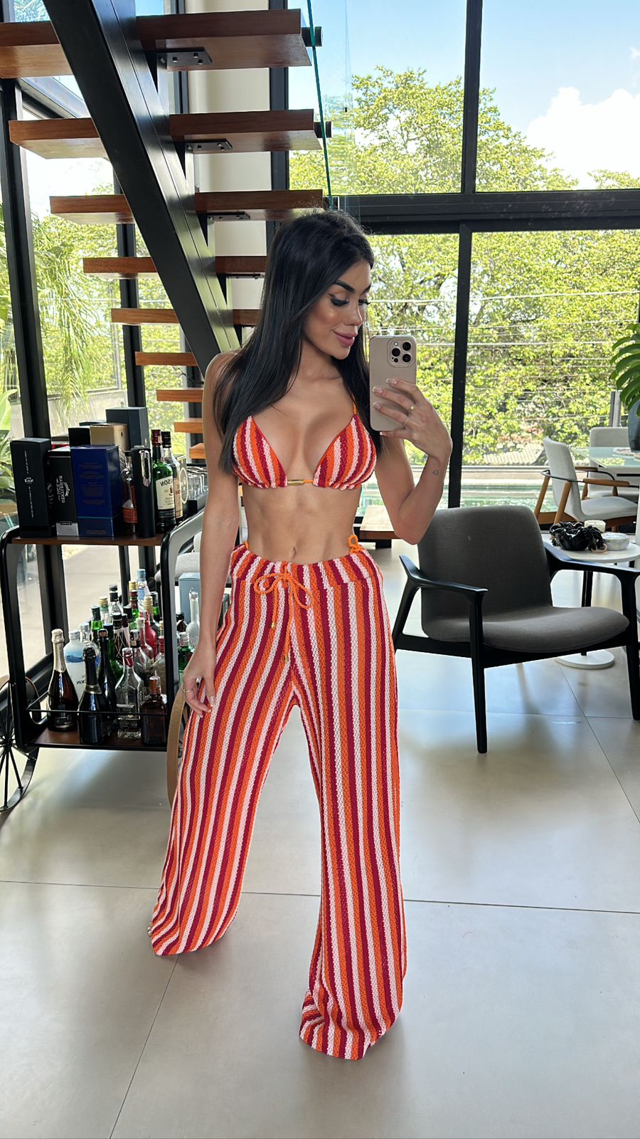 Biquini Geovanella Crochê Aloe Vermelho/Laranja/Branco