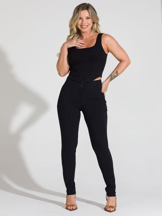 Calça Feminina Tecido Social Alfaiataria Bolso Embutido