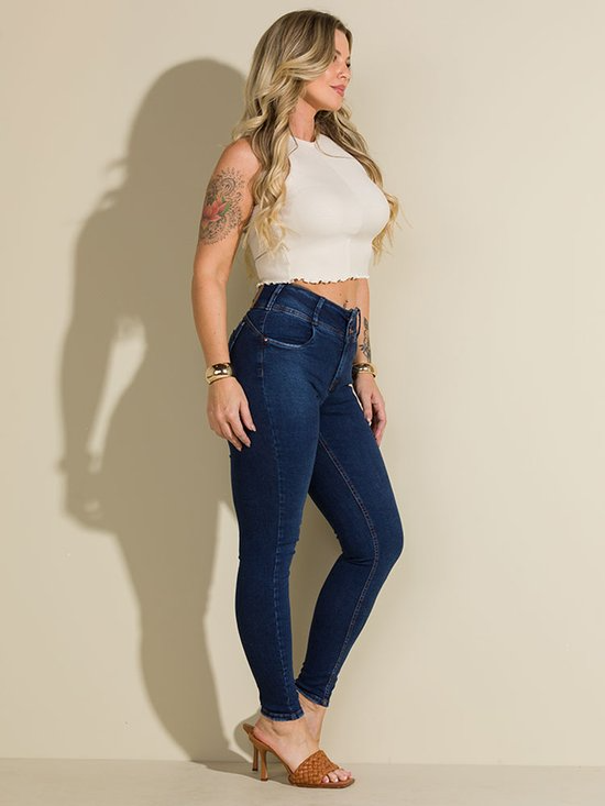 Calça Feminina Jeans Skinny Cós 2 Botões