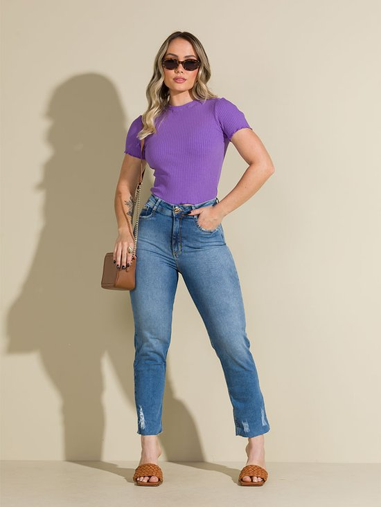 Calça Feminina Jeans Cropped Slouchy Destroyed
