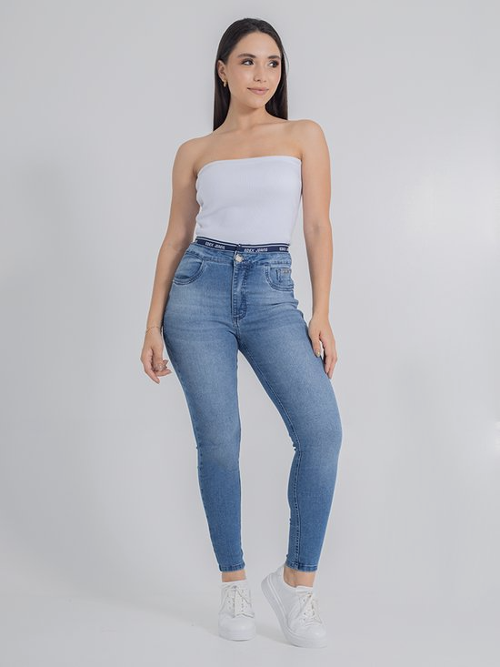 Calça Feminina Jeans Cigarrete Elástico no Cós