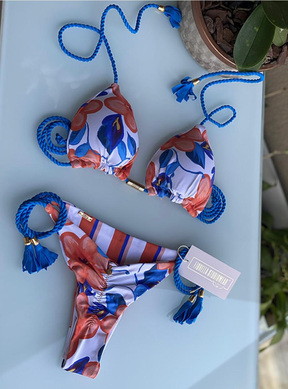 Biquini Geovanella Floral Branco/Azul