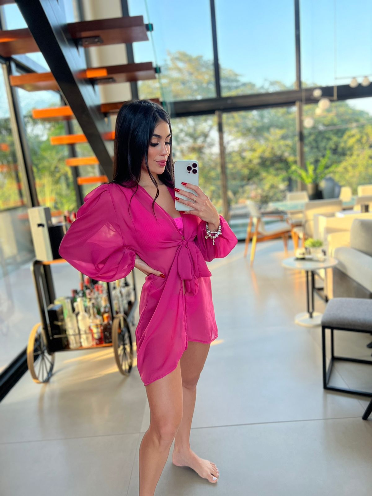 Saída de Praia Fiorella Blazer Rosa Neon
