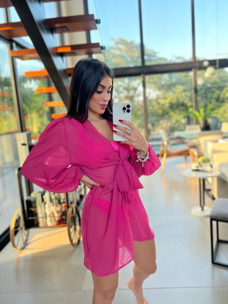 Saída de Praia Fiorella Blazer Rosa Neon
