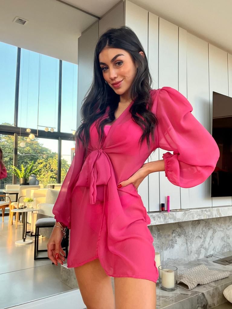 Saída de Praia Fiorella Blazer Rosa Neon