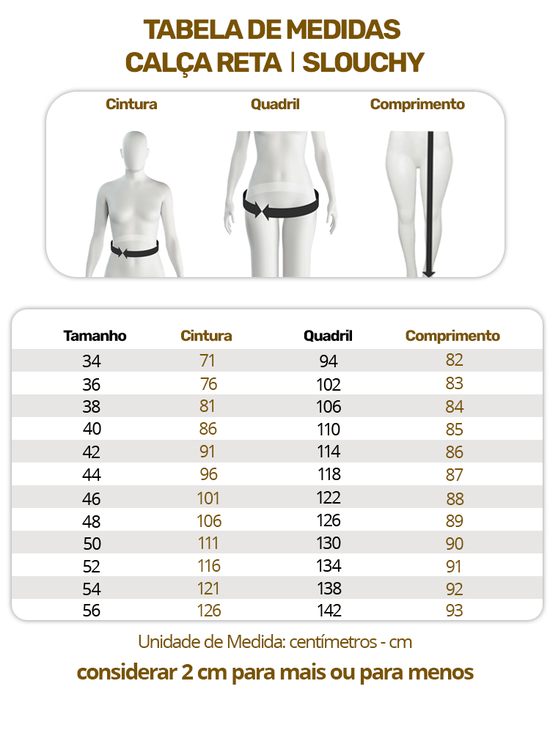 Calça Feminina Jeans Slouchy Reta Bolso Cargo